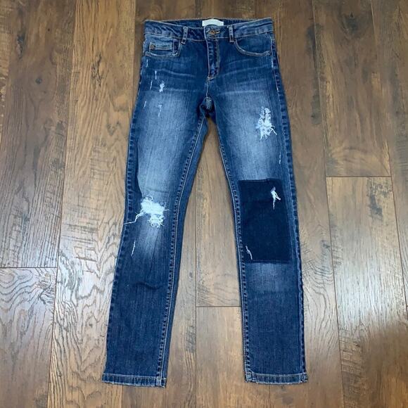 Zara Girls Distressed Medium Wash Slim Leg Jeans - Picture 1 of 5
